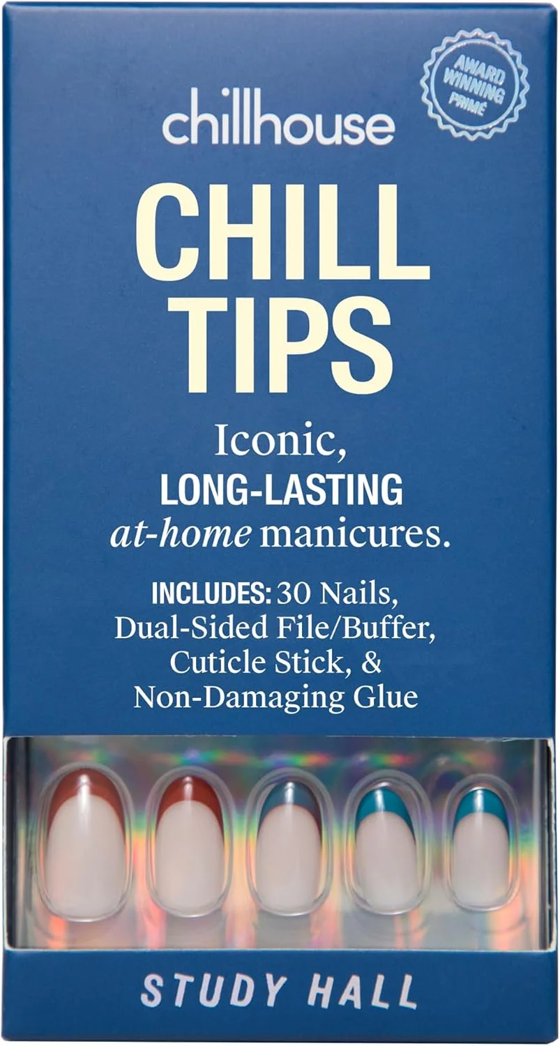 Chillhouse - Chill Tips, کیت ناخن مصنوعی - Study Hall (بیضی) - 24 شکل و اندازه ناخن - قابل استفاده مجدد - تاسیس شده توسط بانوی لاتین و متعلق به زنان - زیبایی و مراقبت شخصی
