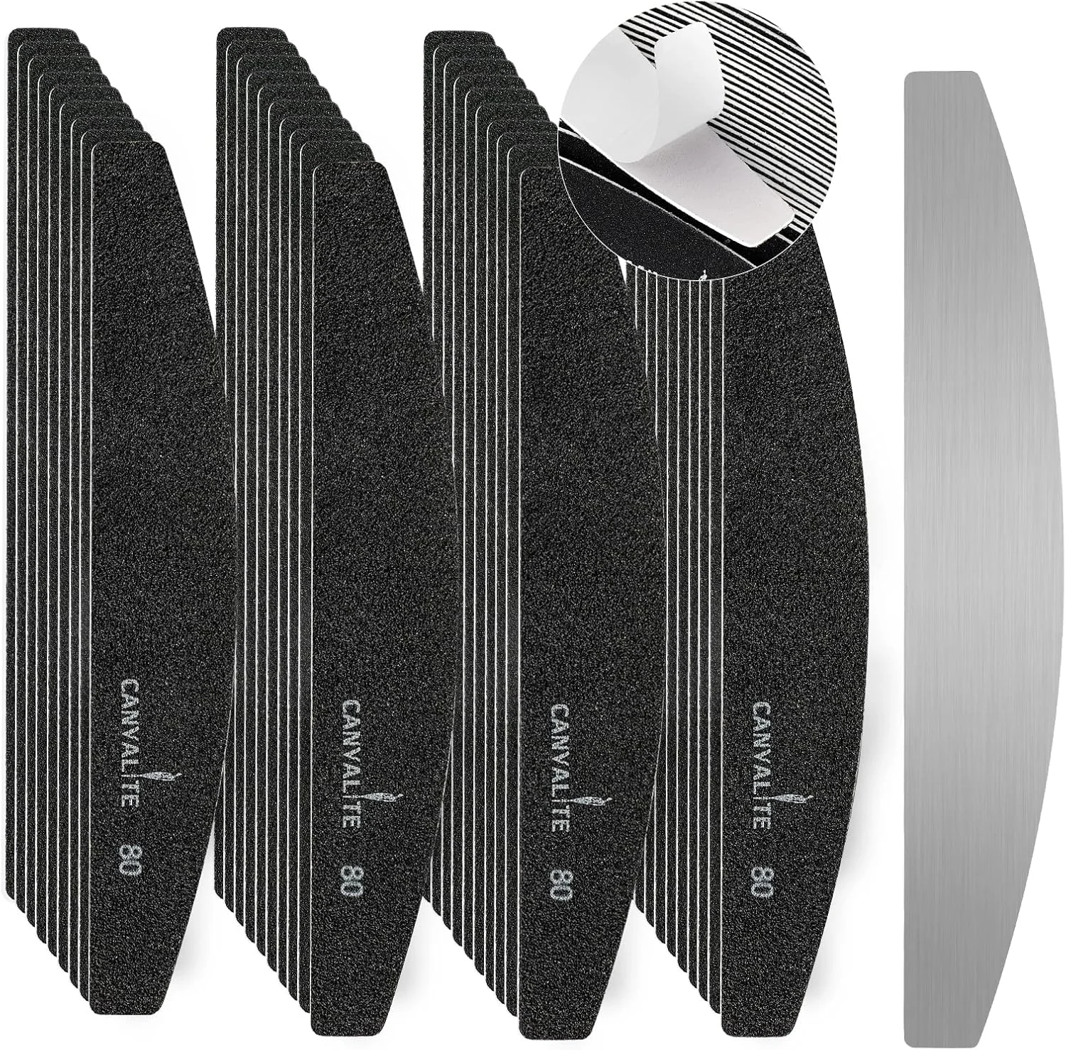 سوهان ناخن Canvalite، بسته 40 عددی، قابل استفاده مجدد، سوهان ناخن چسبی، سمباده ناخن تعویض شدنی، سوهان ناخن مناسب ناخن های اکریلیک، گریت 80، مناسب استفاده حرفه ای و سالن