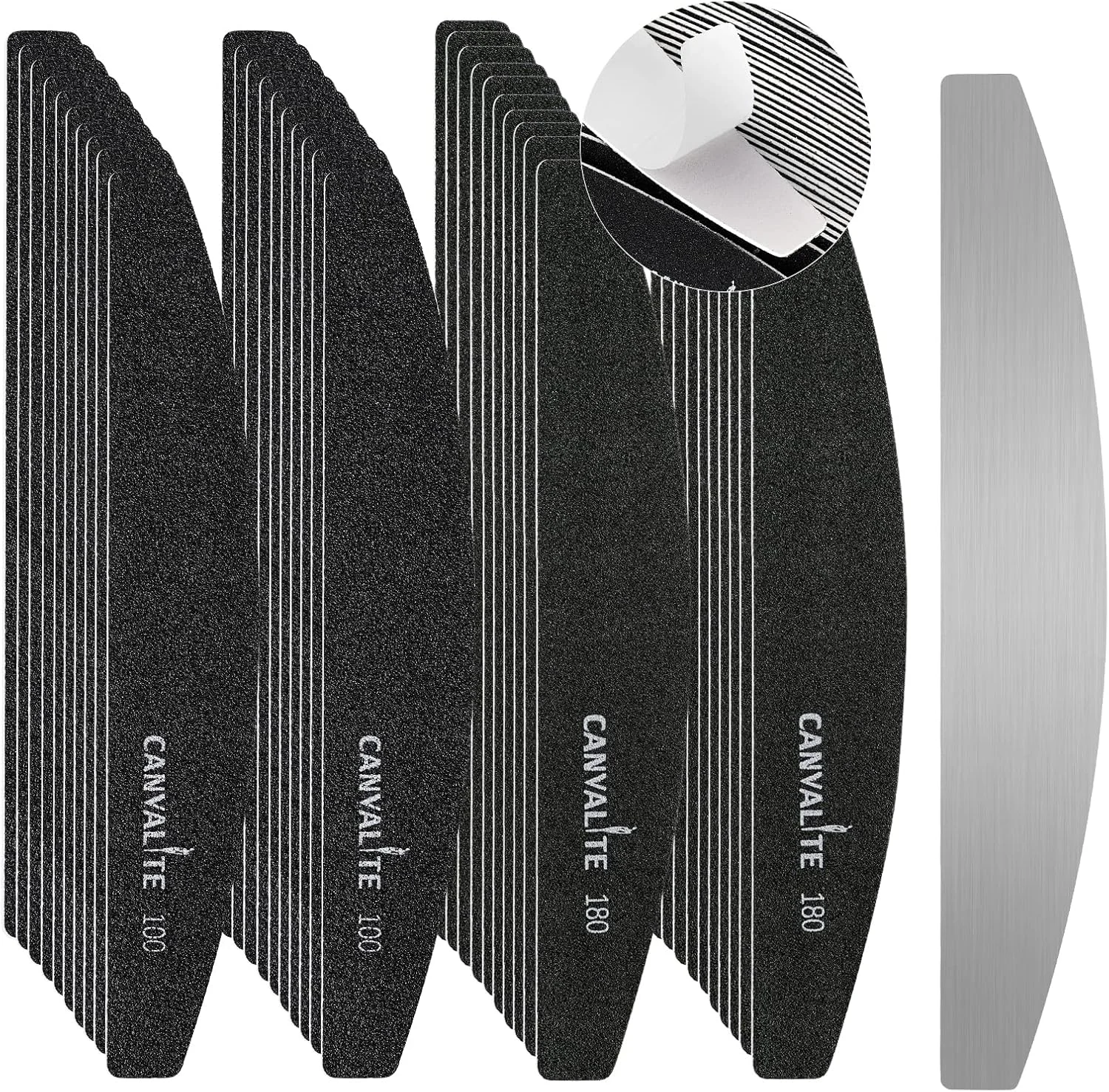 سوهان ناخن Canvalite، بسته 40 عددی، قابل استفاده مجدد، چسبی، سوهان سمباده ای قابل تعویض، مناسب برای ناخن های طبیعی، گرید 240، مناسب برای استفاده در سالن و مصارف شخصی