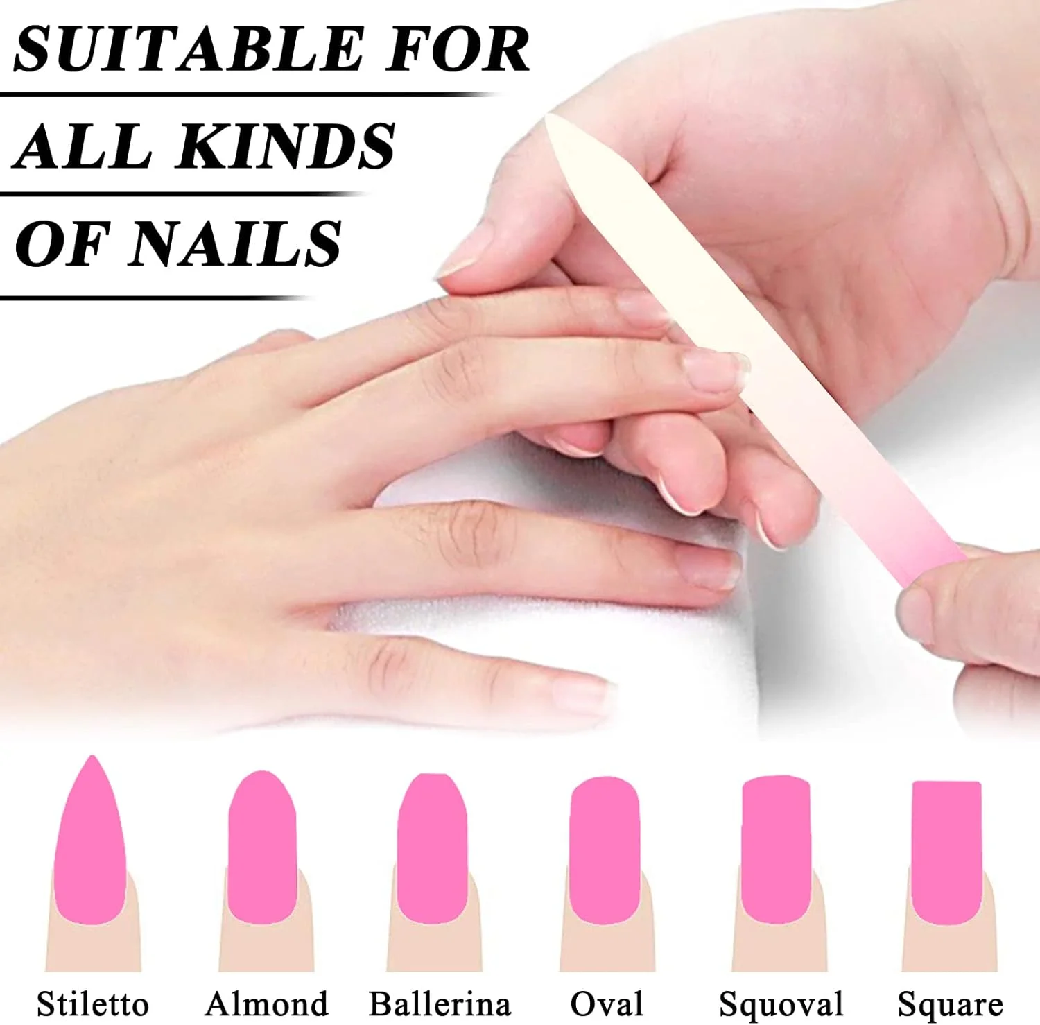 مجموعه 4 عددی سوهان ناخن شیشه ای Meschett با جعبه، سوهان ناخن شیشه ای دو طرفه برای ناخن های طبیعی، ابزار مراقبت از ناخن کریستالی حرفه ای برای سالن های زنانه، Aset