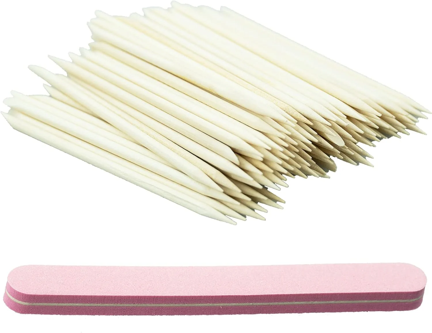 ۱۰۰ عدد چوب نارنجی با سوهان سمباده ای دو طرفه حرفه ای - فایل بافر ناخن، پوشر کوتیکول چوبی دو سر ابزار مانیکور پدیکور ناخن (۱۰۰ عدد)