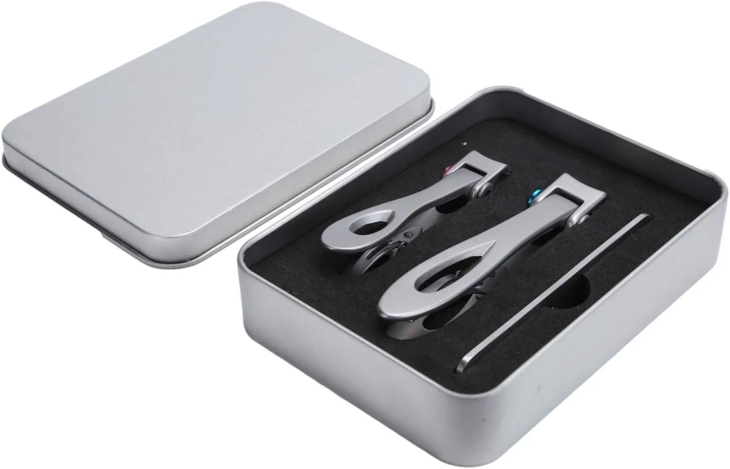 ست سوهان ناخن و ناخن گیر با دسته ضد لغزش مناسب سالن های زیبایی و استفاده خانگی (ست سه تکه نقره ای)