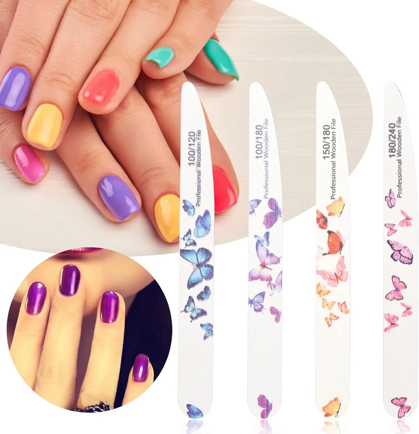 سوهان ناخن چاپی دو طرفه، ابزارهای مانیکور، سوهان ناخن دو طرفه حرفه ای و بافر برای زنان و دختران ناخن های اکریلیک طبیعی (D، یک سایز)