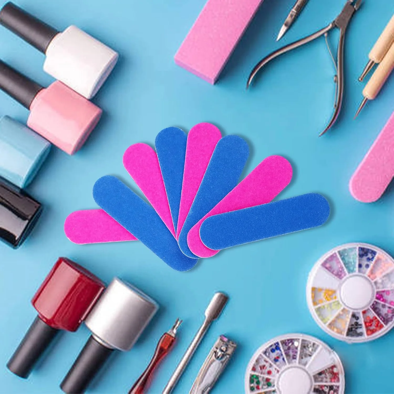 ست 100 عددی سوهان ناخن حرفه ای 5 سانتی متری، طراحی قابل حمل دو طرفه، ابزار سوهان ناخن برای آراستن و حالت دادن به ناخن