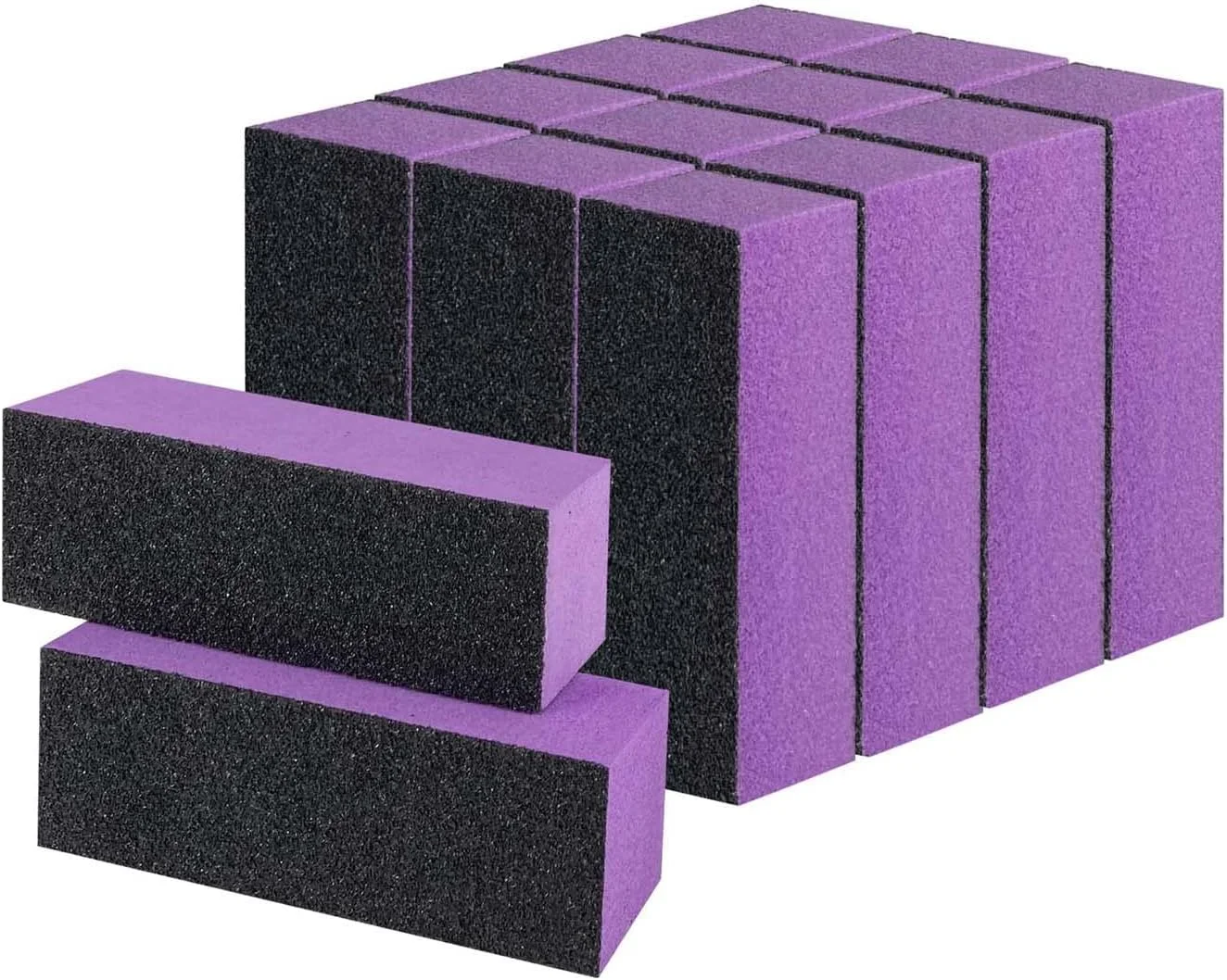 بسته 14 عددی بافر ناخن، ابزار حرفه ای مانیکور، درجه زبری 100/180، سوهان ناخن 3 طرفه مشکی بنفش، سوهان مانیکور پدیکور هنری