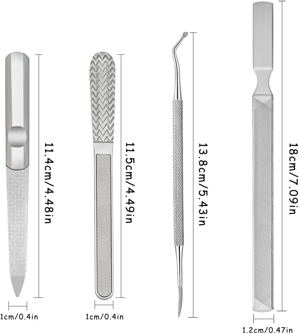 مجموعه 4 عددی سوهان ناخن استیل ضد زنگ Tenalleys با دسته ضد لغزش، سوهان مانیکور قابل استفاده مجدد و ابزار بلند کردن ناخن برای از بین بردن پینه و پوست مرده مناسب برای استفاده در منزل و سالن