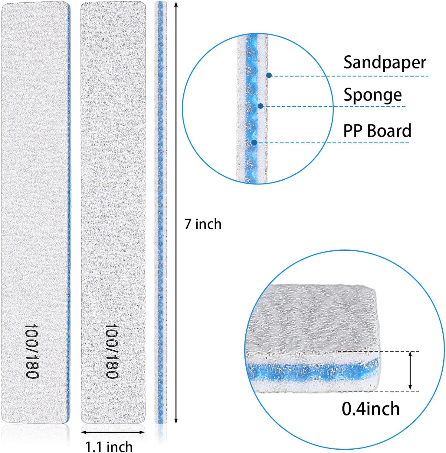 200 عدد سوهان ناخن با درجه زبری 100/180، حرفه ای و قابل استفاده مجدد، دو طرفه، مناسب برای ناخن های اکریلیک و ژل، قابل شستشو، ابزار مانیکور برای سالن های زیبایی و منزل