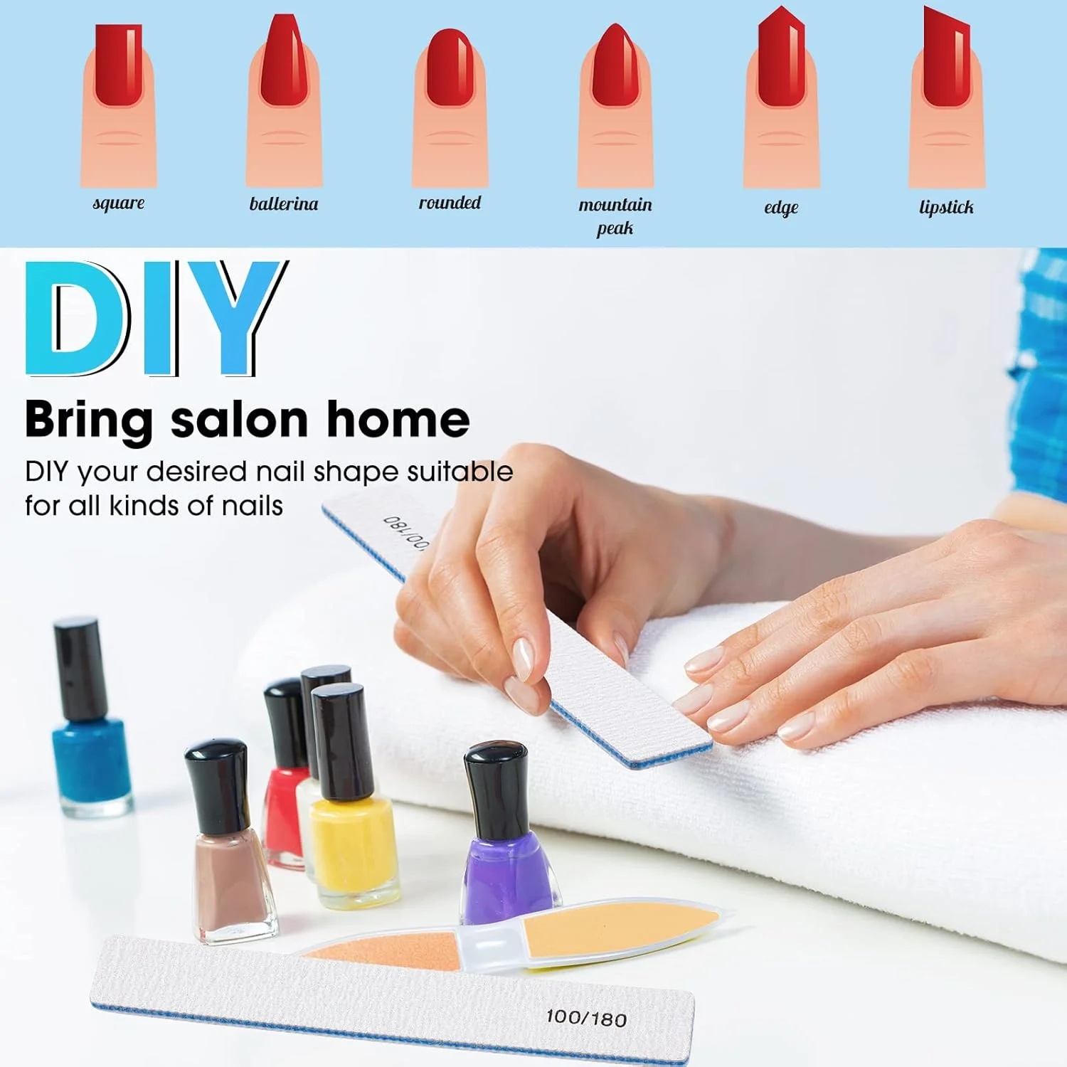 200 عدد سوهان ناخن با درجه زبری 100/180، حرفه ای و قابل استفاده مجدد، دو طرفه، مناسب برای ناخن های اکریلیک و ژل، قابل شستشو، ابزار مانیکور برای سالن های زیبایی و منزل