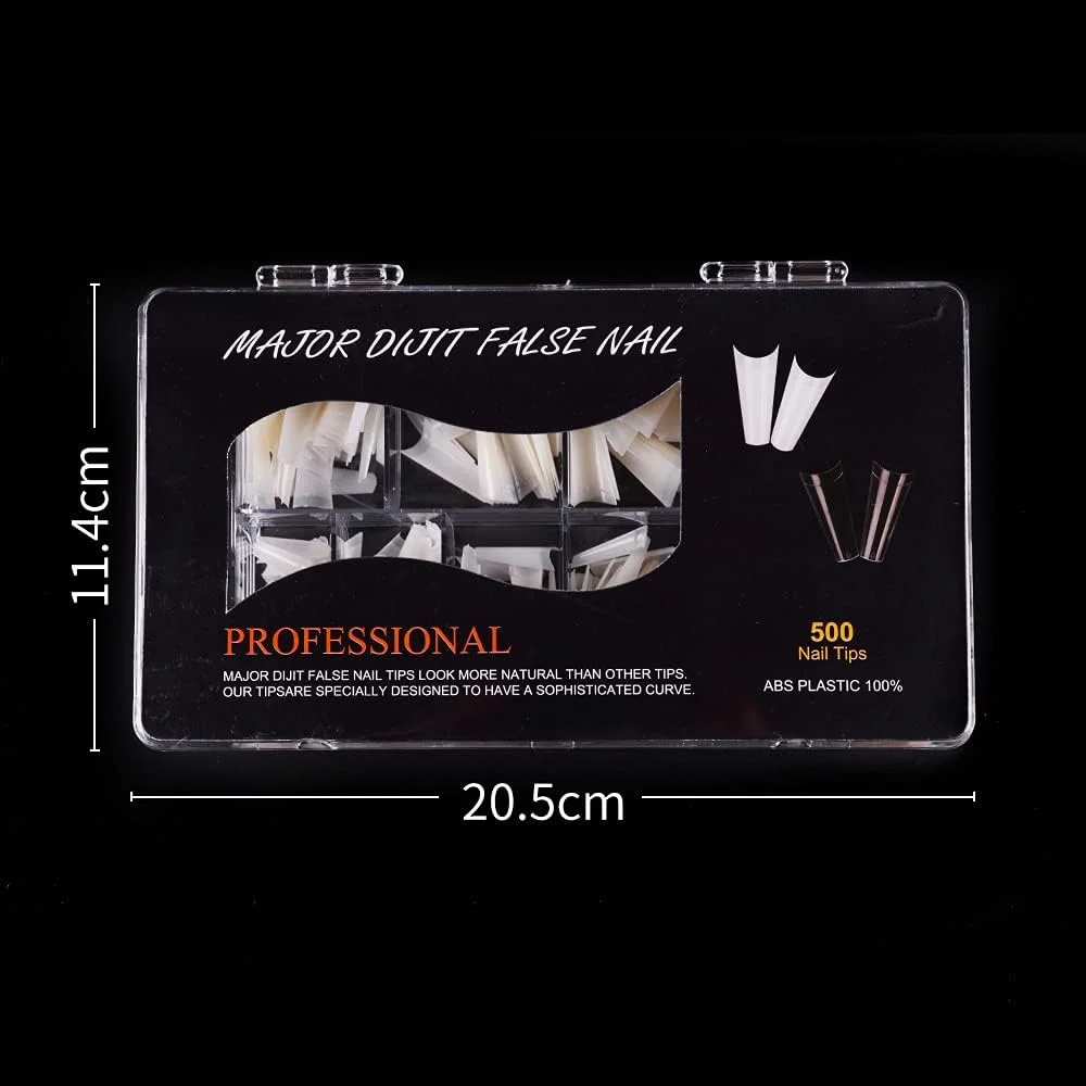 ناخن مصنوعی، جعبه 500 عددی ناخن مصنوعی فرنچ مانیکور Fawoonu، نوک ناخن با پوشش نیمه و شکل تخت، مناسب برای مانیکور DIY سالن