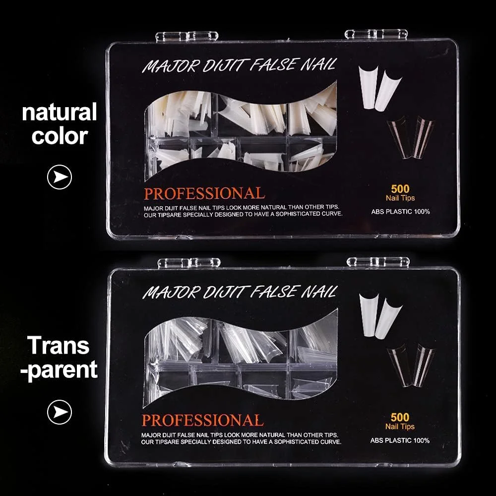 ناخن مصنوعی، جعبه 500 عددی ناخن مصنوعی فرنچ مانیکور Fawoonu، نوک ناخن با پوشش نیمه و شکل تخت، مناسب برای مانیکور DIY سالن