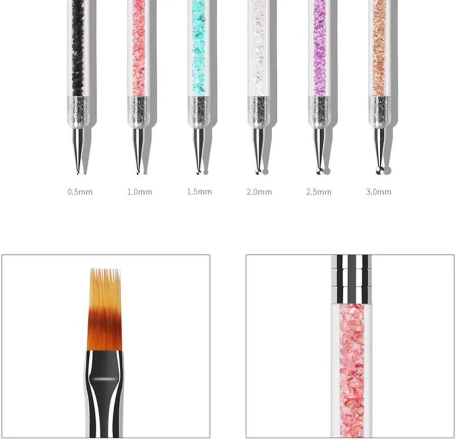 مجموعه قلم طراحی ناخن Fawoonu، 6 عدد در هر ست، قلم طراحی هنر ناخن، نوک های هنر ناخن، قلم نقطه گذاری ژل UV، دسته اکریلیک، قلم دو طرفه کریستال نگین دار، کیت ابزار مانیکور تزئین سالن
