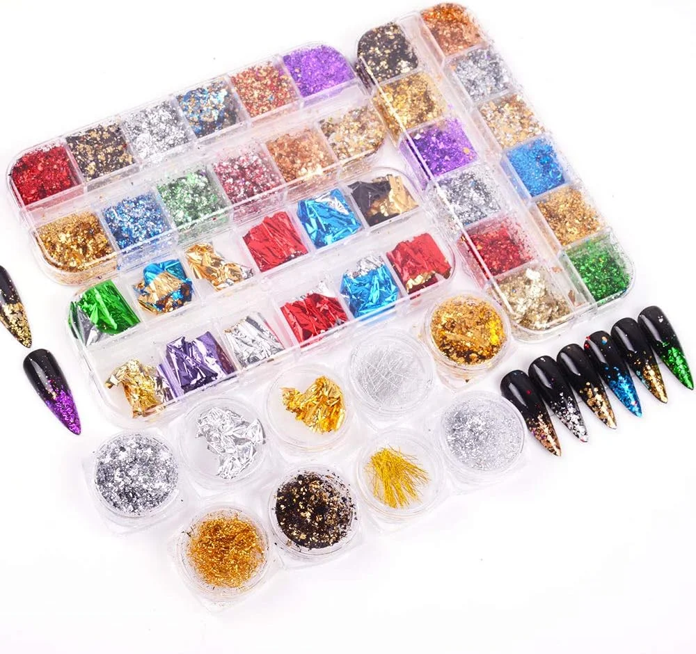 پولک ناخن Fawoonu، 45 شبکه فویل طلایی ناخن پولک های نامنظم رنگی برچسب های براق ناخن فانتزی پولک ناخن Fawoonu، 45 شبکه فویل طلایی ناخن پولک های نامنظم رنگی برچسب های براق ناخن فانتزی