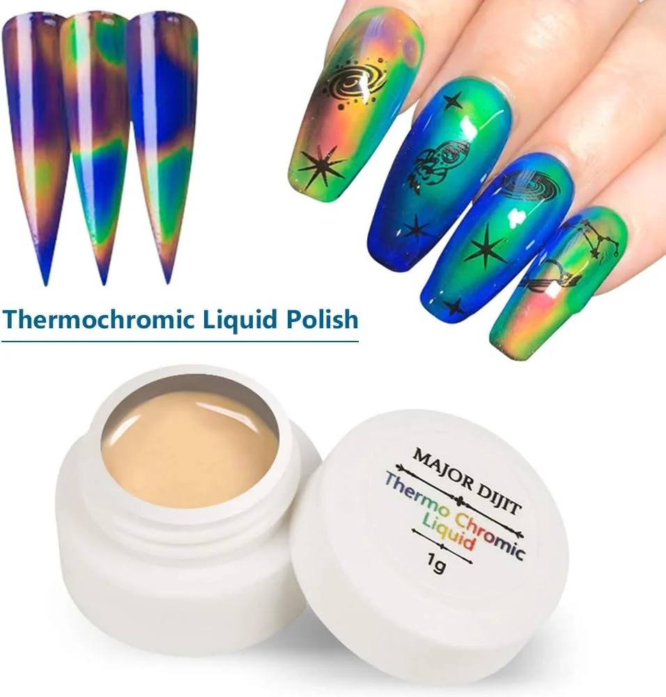 لاک ژل حرارتی Fawoonu، ست طراحی ناخن لاک ژل حرارتی، لاک مایع ترموکرومیک، لامپ UV، قلم طراحی ناخن، سوهان ناخن