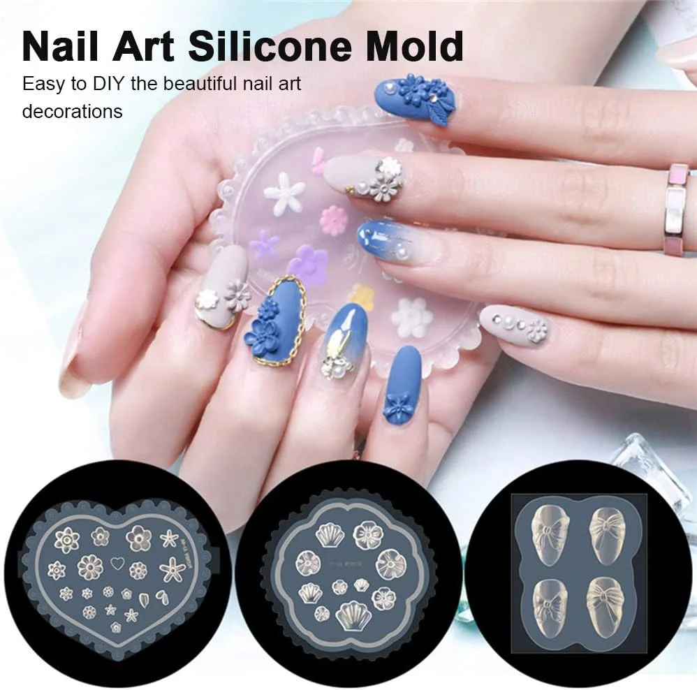 قالب تزئین ناخن Fawoonu، قالب سیلیکونی طراحی ناخن سه بعدی، قالب DIY، قالب ژل UV، ابزار طراحی ناخن