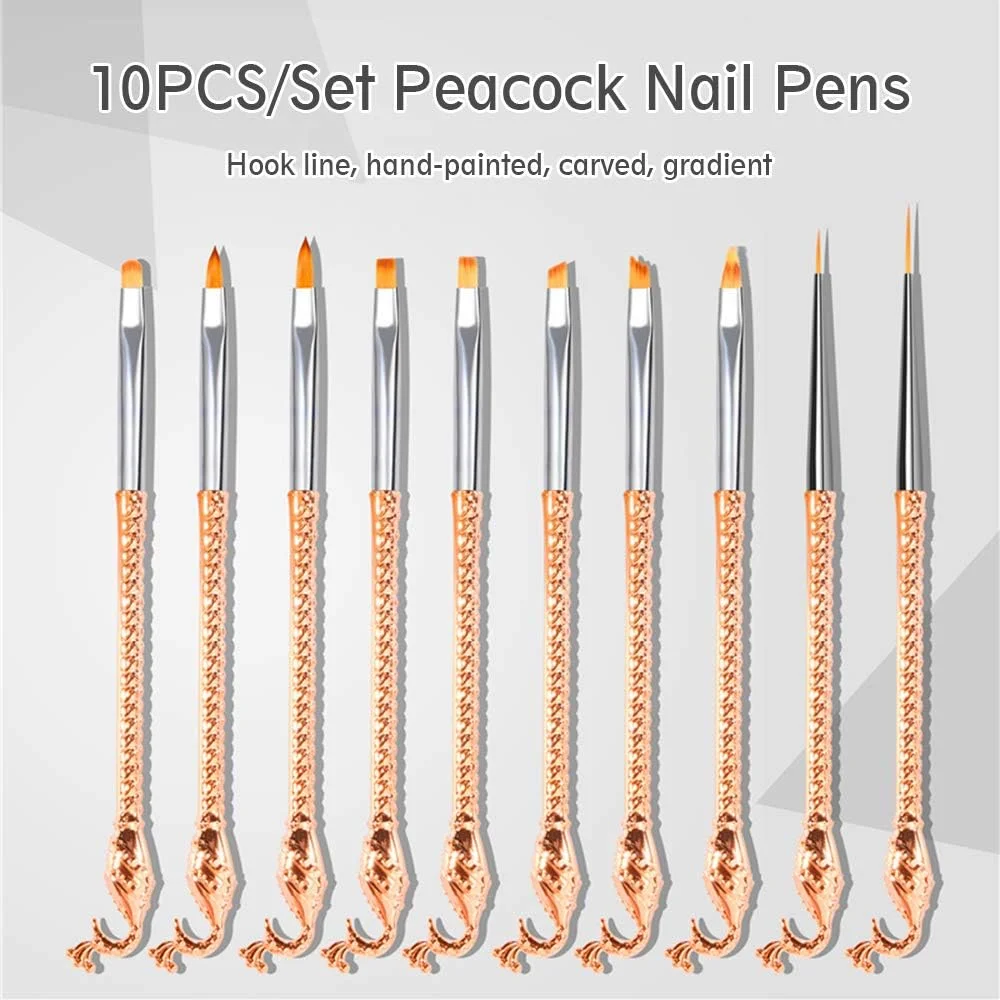 مجموعه قلم طراحی ناخن Fawoonu، مجموعه 10 عددی قلم طراحی ناخن، قلم طراحی ناخن ژل UV، دسته استیل ضد زنگ، برس پشمی نایلونی، ابزار مانیکور تزئین سالن