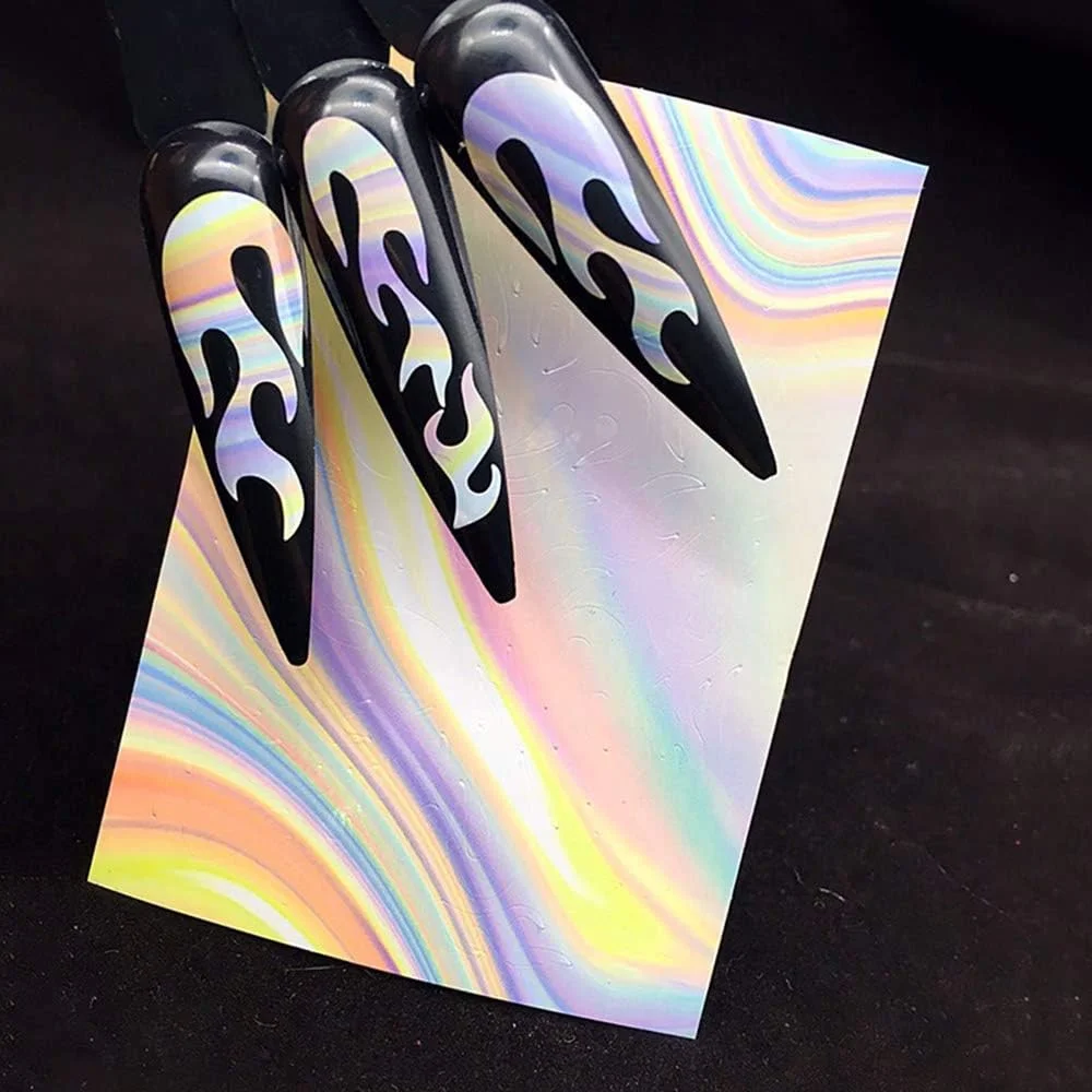 برچسب ناخن Fawoonu، شیت ناخن رنگارنگ طرح شعله، برگردان طرح توخالی ناخن، برچسب خودچسب شعله برچسب ناخن Fawoonu، شیت ناخن رنگارنگ طرح شعله، برگردان طرح توخالی ناخن، برچسب خودچسب شعله