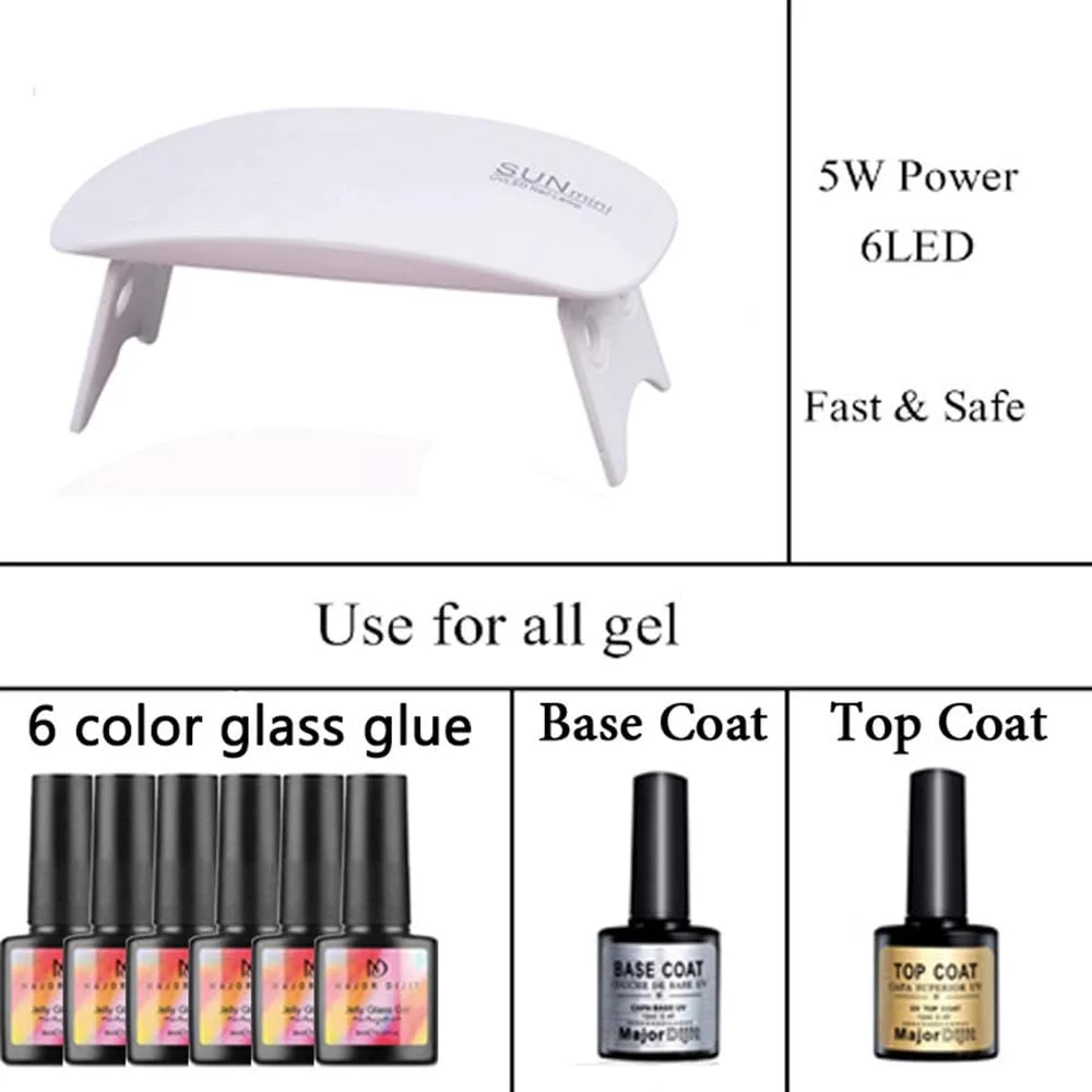 ست مانیکور Fawoonu، ست 18 تکه مانیکور به همراه لامپ LED UV 5 واتی، چسب ناخن، پولیش، سنگ های تزئینی، پودر دیپینگ و ابزار طراحی ناخن