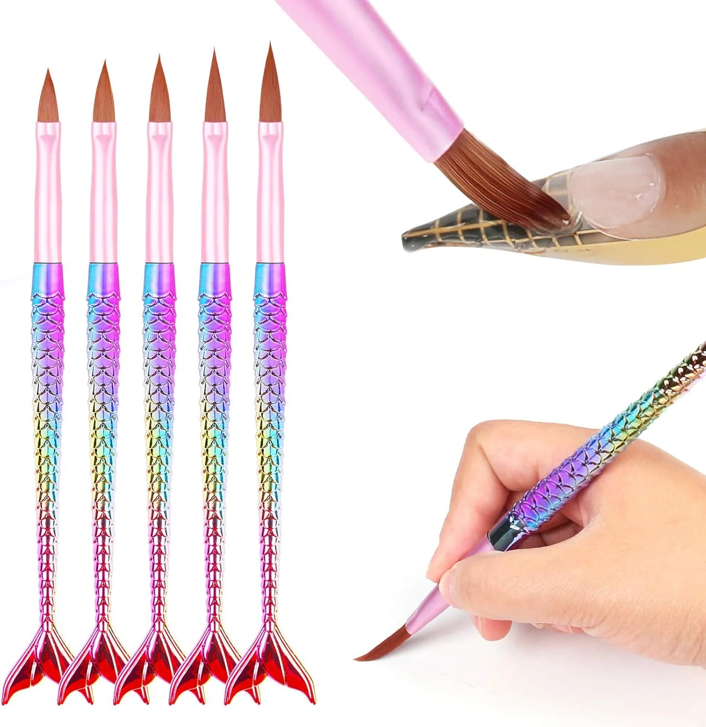 قلم طراحی ناخن Fawoonu، قلم موی کریستالی طراحی ناخن، قلم درمانی لاک ناخن رنگ градиент دم پری دریایی، ابزار طراحی مانیکور