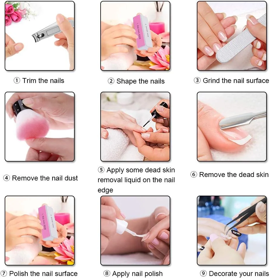 ست ابزار مانیکور Fawoonu شامل ۷ عدد سری سوهان برقی ناخن، برس ناخن، سوهان سمباده ای، گیره، عقب زننده پوست، موچین،بافر ۴ طرفه، اسفنج براق کننده ناخن