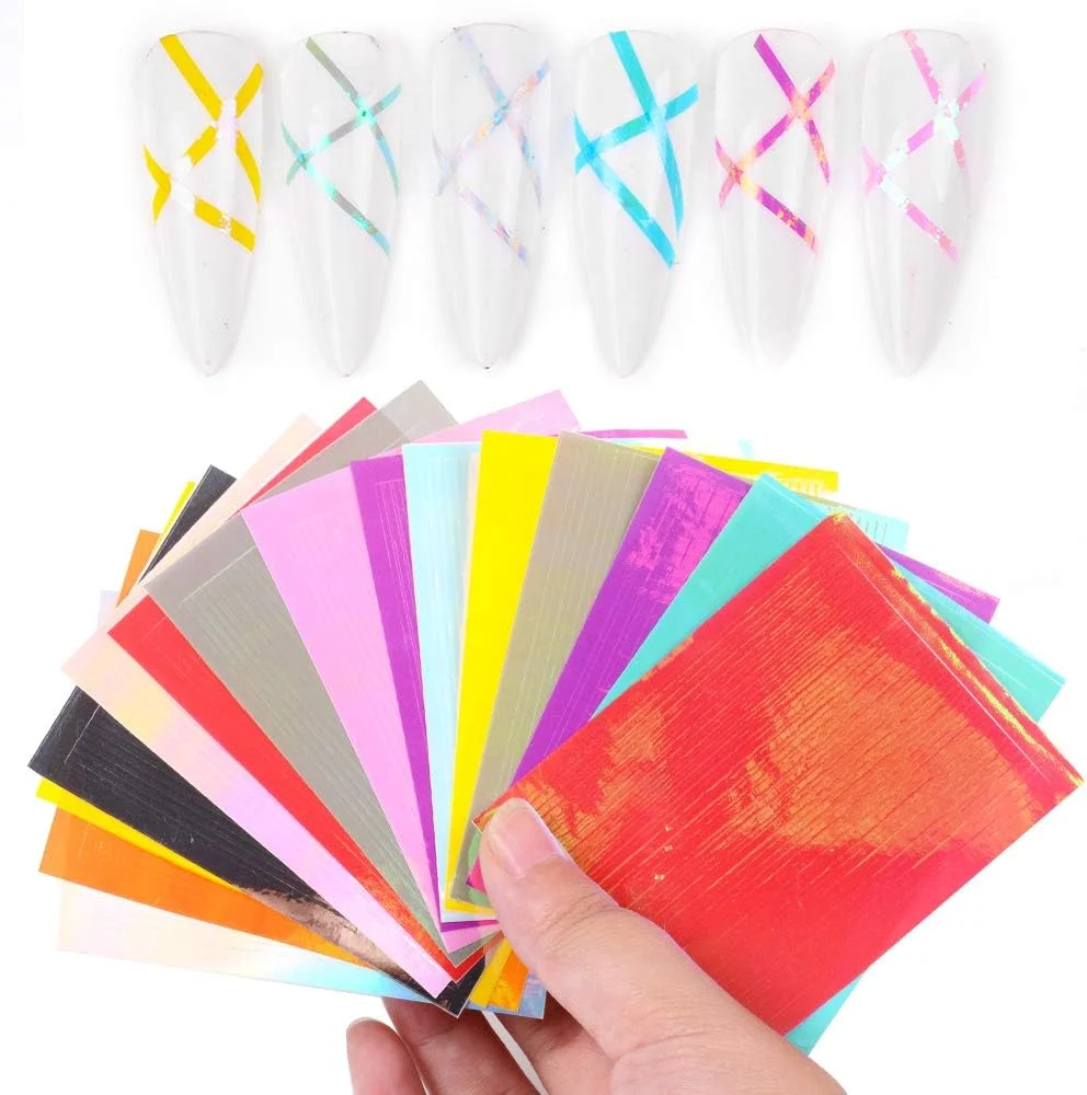 برچسب ناخن Fawoonu، 16 رنگ برچسب های هنری ناخن فلورسنت، برچسب های چسبی خطوط هندسی DIY برچسب ناخن Fawoonu، 16 رنگ برچسب های هنری ناخن فلورسنت، برچسب های چسبی خطوط هندسی DIY
