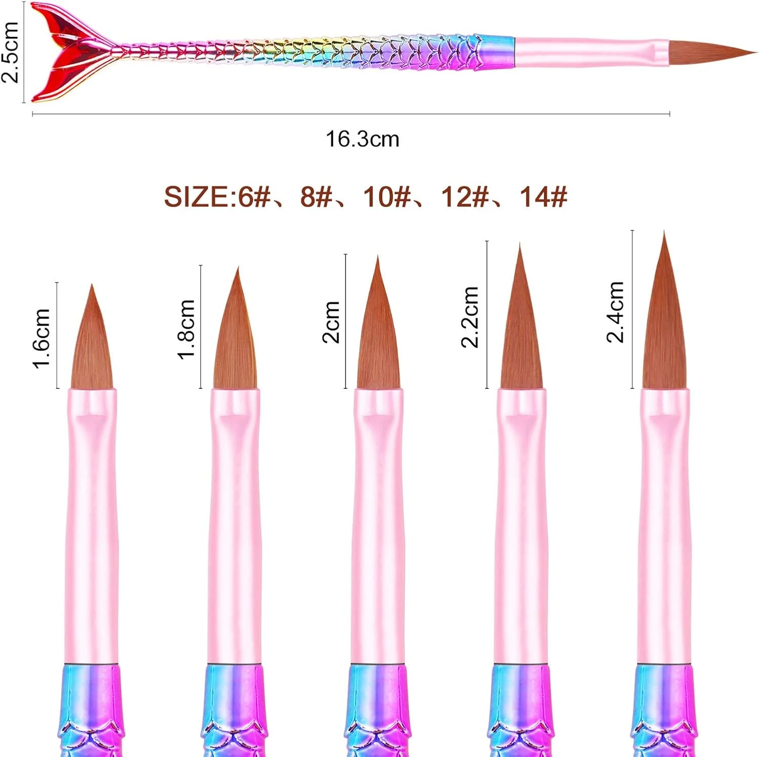 قلم طراحی ناخن Fawoonu، قلم موی کریستالی طراحی ناخن، قلم درمانی لاک ناخن رنگ градиент دم پری دریایی، ابزار طراحی مانیکور