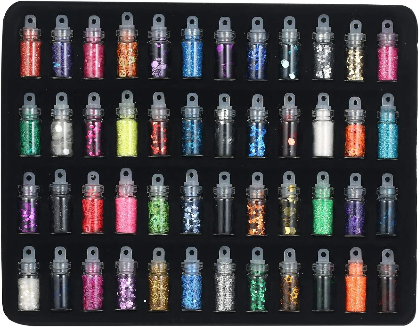 اکلیل ناخن Fawoonu، مجموعه 48 شیشه پولک اکلیل ناخن سه بعدی، برچسب های اکلیلی براق برای تزئین ناخن، رنگ ها و اشکال مختلف