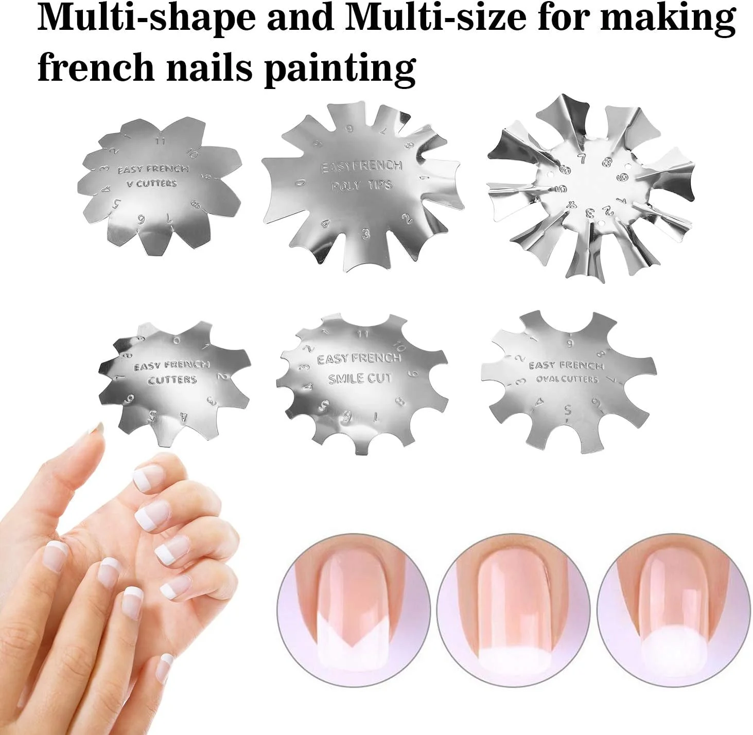 شابلون ناخن Fawoonu، 6 عدد قالب طراحی ناخن، صفحه ناخن DIY استیل ضد زنگ، قالب ساخت ناخن انگشت فرانسوی