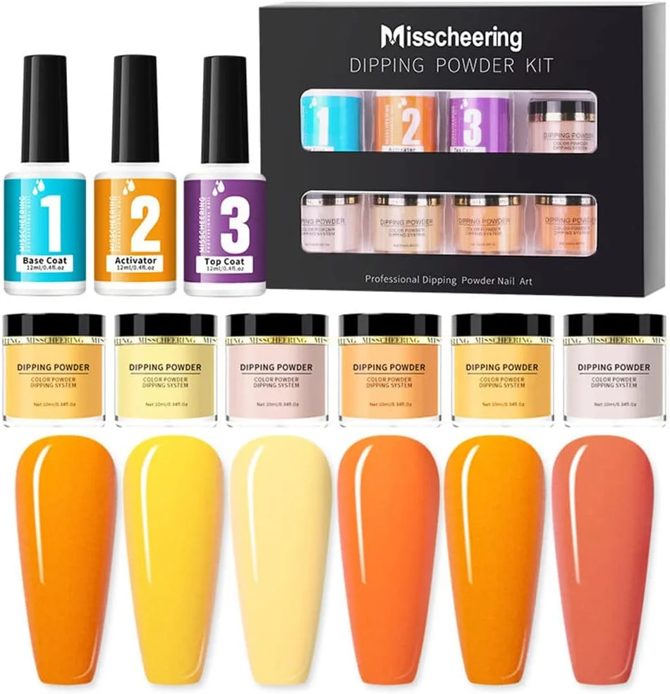 پودر اکلیل ناخن Fawoonu، ست پودر اکلیل هنر ناخن 6 رنگ برای کاشت ناخن فرانسوی، ست مانیکور ناخن با لایه پایه، فعال کننده و لایه رویی، بدون نیاز به لامپ UV/LED