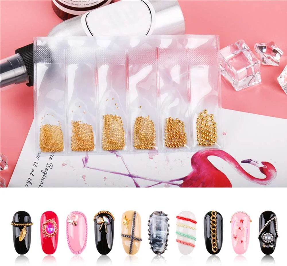 پِپیسکی، تزئینات ناخن فلزی سه بعدی، زنجیر فلزی طلایی، مهره های خطی چند سایزی، جواهرات ناخن برای طراحی ناخن