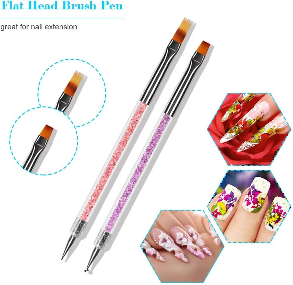 مجموعه 6 عددی قلم طراحی ناخن Pepisky، قلم نقطه گذاری طراحی ناخن ژل UV، دسته اکریلیک، کریستال نگین دار، برس دو طرفه، ابزار مانیکور تزئینی سالن