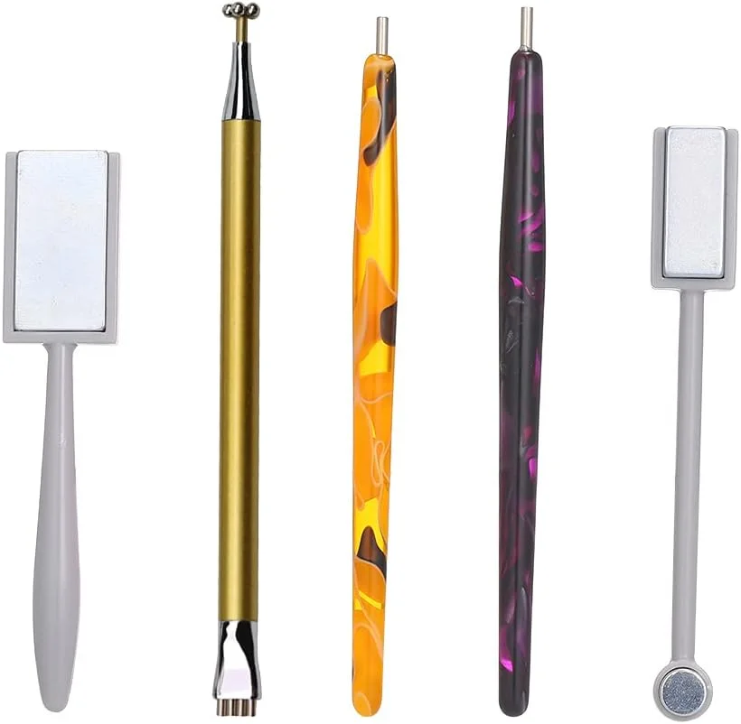 پپیسکی ست ابزار مگنت ناخن 5 تکه با قلم های مگنت ناخن طرح گل دو سر و استیک مگنت قوی برای طراحی ناخن با لاک ژل چشم گربه ای