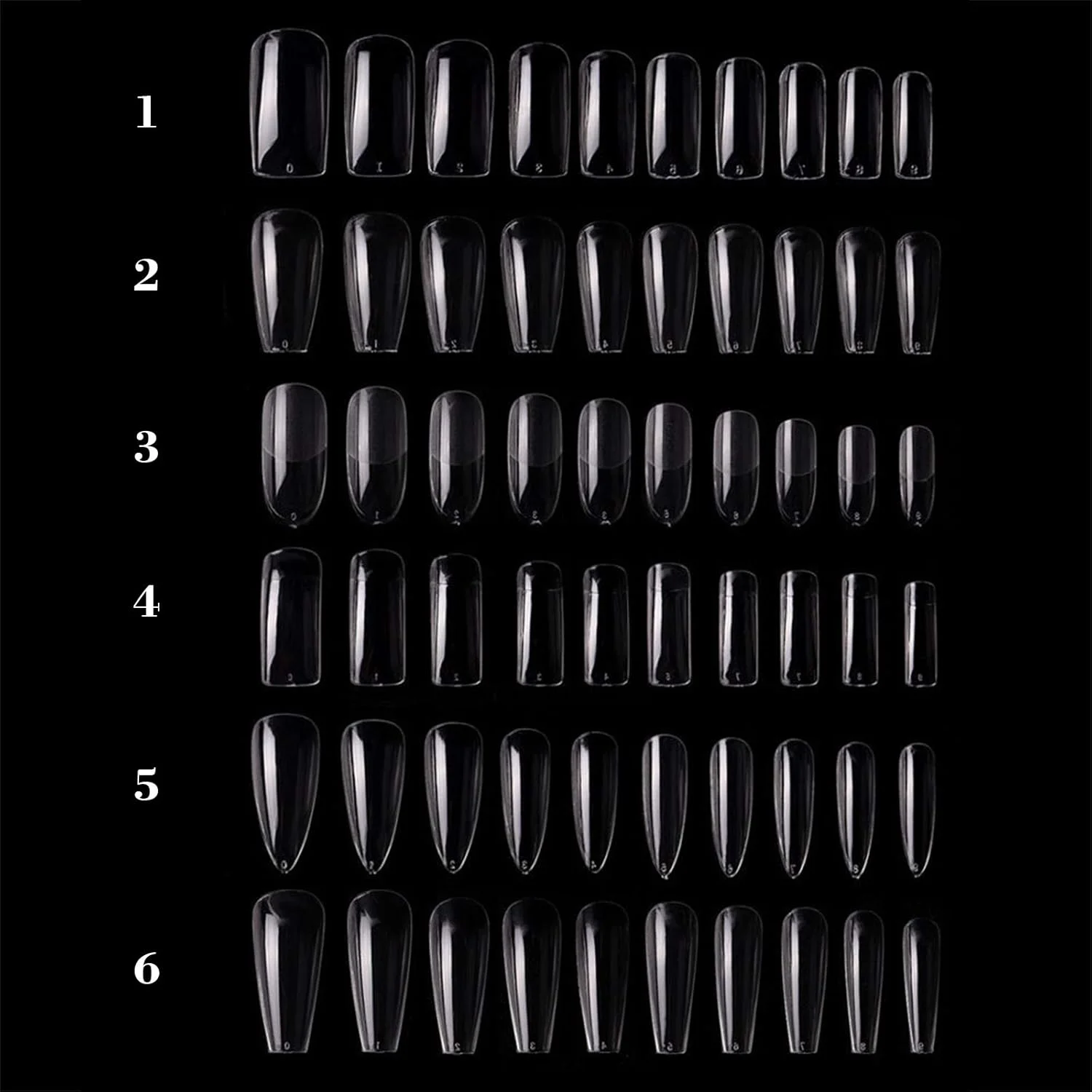 100 عدد ناخن مصنوعی، نوک ناخن شفاف اکریلیک پوشش کامل، نیمه پوشش، ناخن های مصنوعی، نوک ناخن باله ای شکل تابوتی برای سالن های ناخن و هنر ناخن DIY، 10 سایز