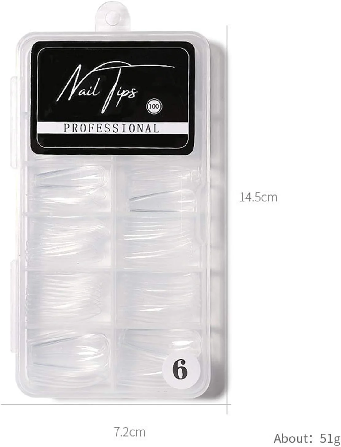 100 عدد ناخن مصنوعی، نوک ناخن شفاف اکریلیک پوشش کامل، نیمه پوشش، ناخن های مصنوعی، نوک ناخن باله ای شکل تابوتی برای سالن های ناخن و هنر ناخن DIY، 10 سایز