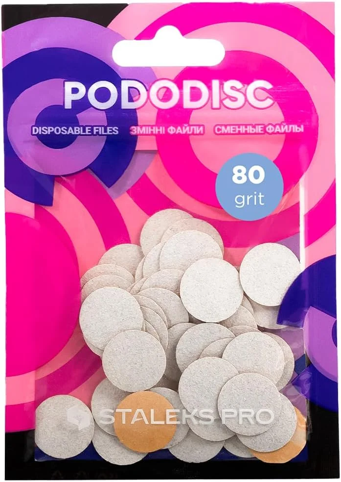 سوهان سمباده ای یکبار مصرف STALEKS PRO Expert PODODISC S برای سوهان پا (دانه بندی 80، 50 عدد) - سوهان های سمباده ای برای از بین بردن پینه های ضخیم روی دیسک های پدیکور (سایز کوچک)