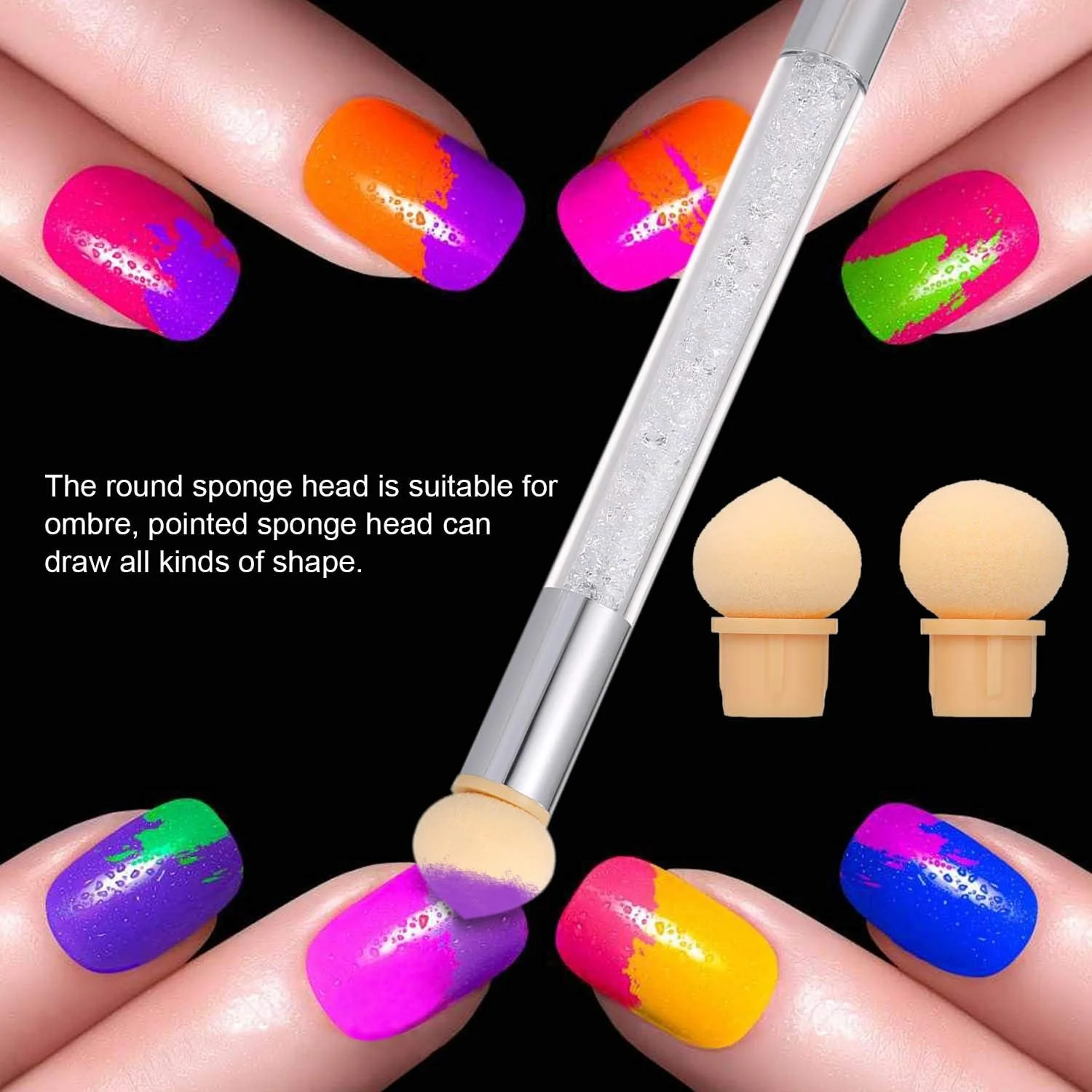 پپیسکی ست قلم موی اسفنجی گرادینت ناخن 3 عددی، قلم موی اسفنجی دو سر، قلم موی ناخن با 4 سر اسفنجی