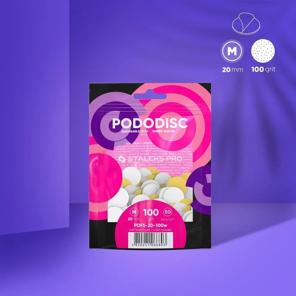 دیسک پدیکور Staleks Pododisc با لایه فوم نرم، 50 عدد، سفید، درجه زبری 100، یکبار مصرف