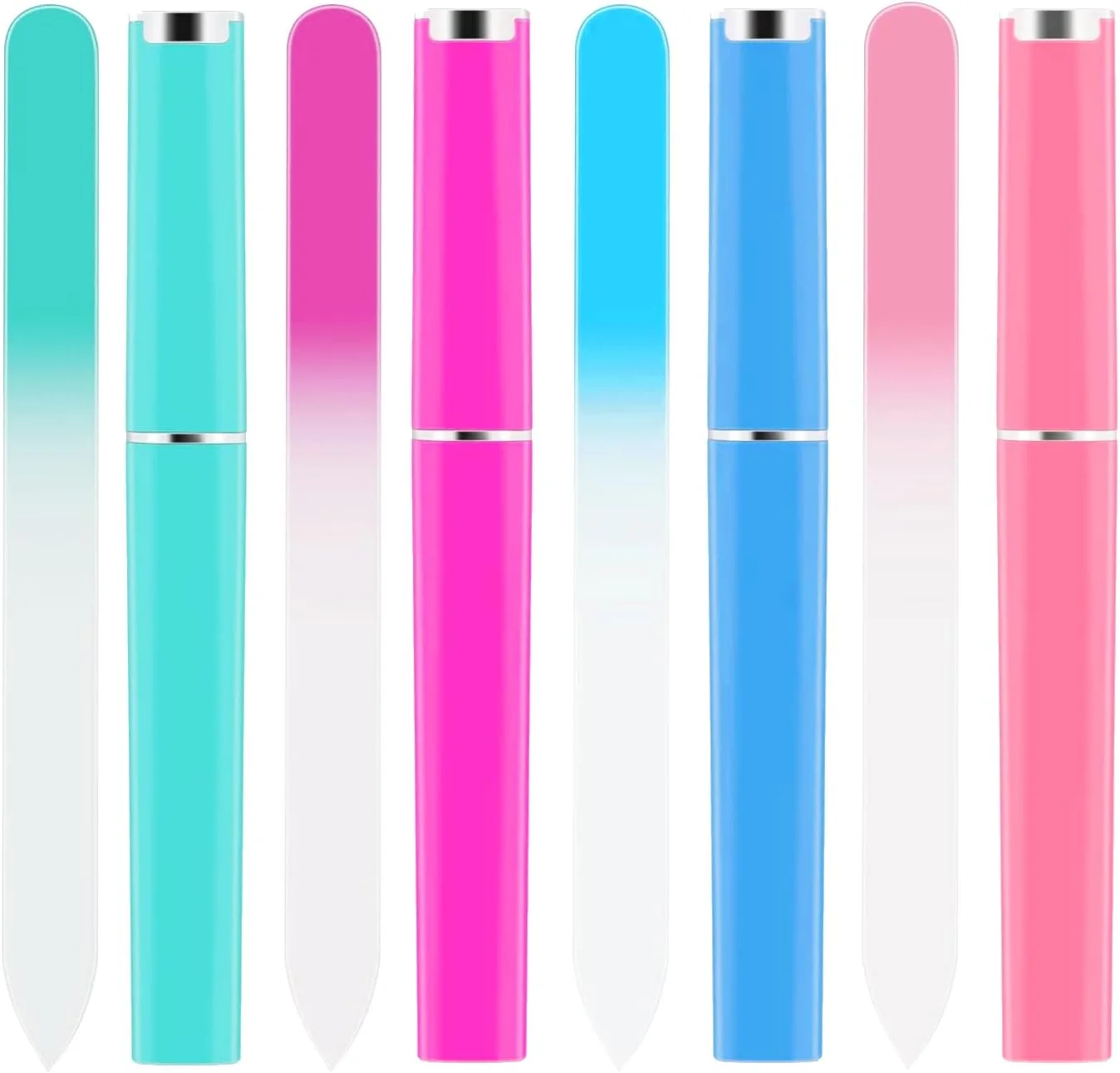 ست 4 عددی سوهان ناخن شیشه ای با футляр، سوهان ناخن کریستالی، ابزار سوهان کشی دو طرفه چند منظوره، ابزار حرفه ای سالن ناخن، سوهان ناخن برای ناخن های طبیعی