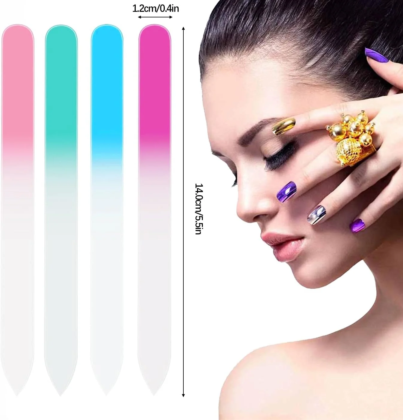 ست 4 عددی سوهان ناخن شیشه ای با футляр، سوهان ناخن کریستالی، ابزار سوهان کشی دو طرفه چند منظوره، ابزار حرفه ای سالن ناخن، سوهان ناخن برای ناخن های طبیعی