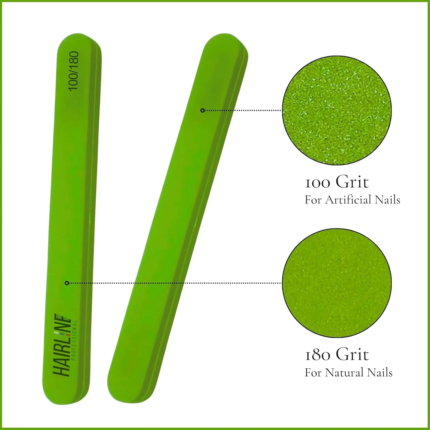 سوهان ناخن دو طرفه حرفه ای برای حالت دادن به ناخن های پا و انگشت، ابزار طراحی ناخن مناسب برای منزل و سالن آرایشی (دانه بندی 100/180) سبز