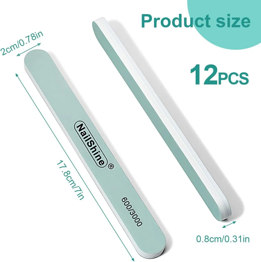 ست ۱۲ عددی سوهان ناخن دو طرفه، سوهان ناخن حرفه ای، برای پولیش و مراقبت از ناخن ها، دو طرفه قابل شستشو، سوهان ناخن، بافر ناخن