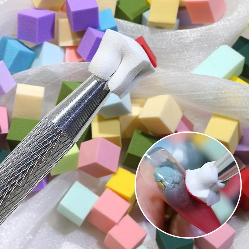 100 عدد اسفنج کوچک رنگارنگ ناخن و 1 عدد قلم گیره فلزی 4 چنگکی اسفنج ناخن، ابزار حرفه ای مانیکور گرادیانی طراحی ناخن، لوازم مانیکور ناخن