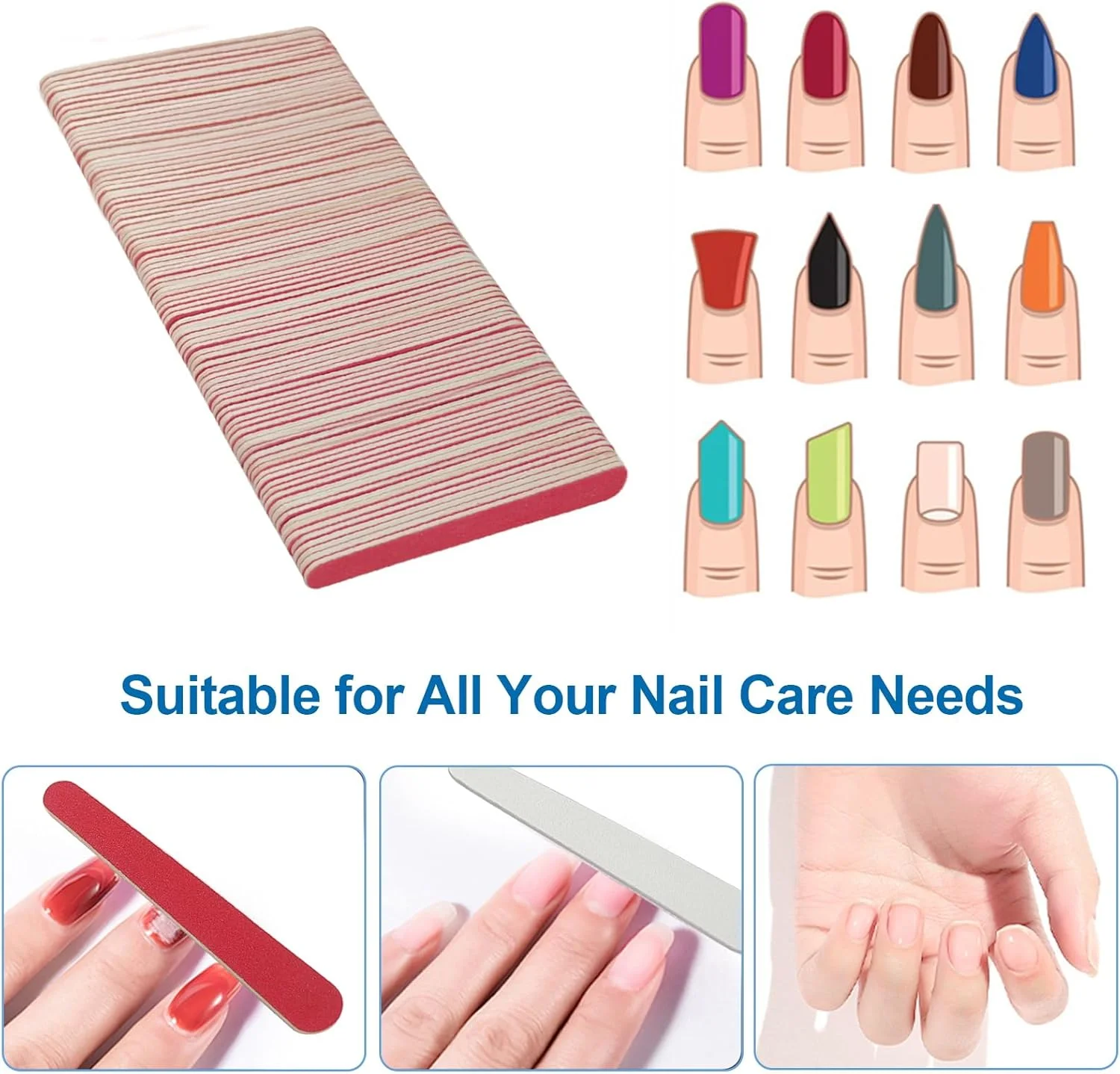 سوهان ناخن مینی (بسته 100 عددی)، سوهان چوبی سمباده ای دو طرفه با درجه زبری 180/240، سوهان کوچک چوبی برای ناخن های طبیعی، مناسب مانیکور و پدیکور، قابل استفاده مجدد