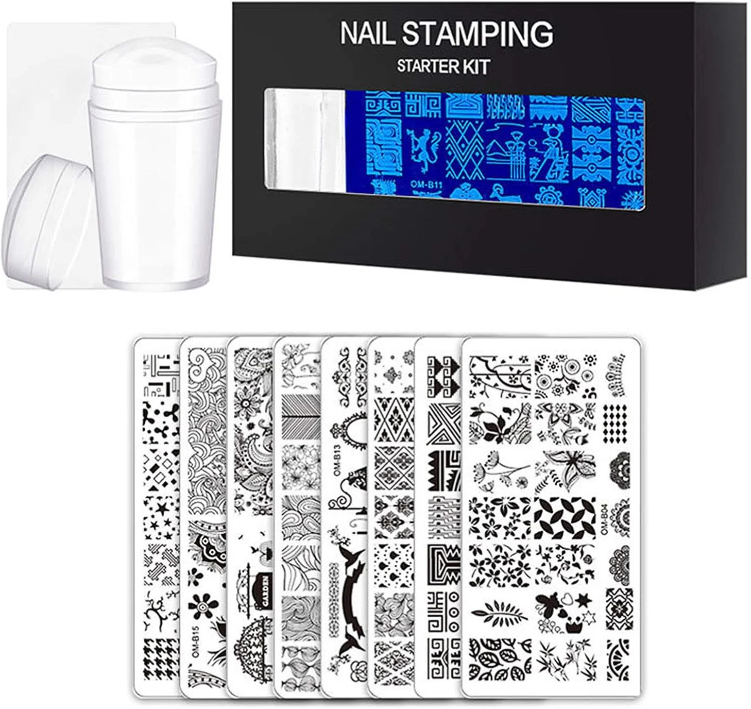 مجموعه ۱۰ عددی شابلون طراحی ناخن پپیسکی با مهر سیلیکونی شفاف، طرح گل و هندسی برای طراحی ناخن، کیت ابزار طراحی ناخن