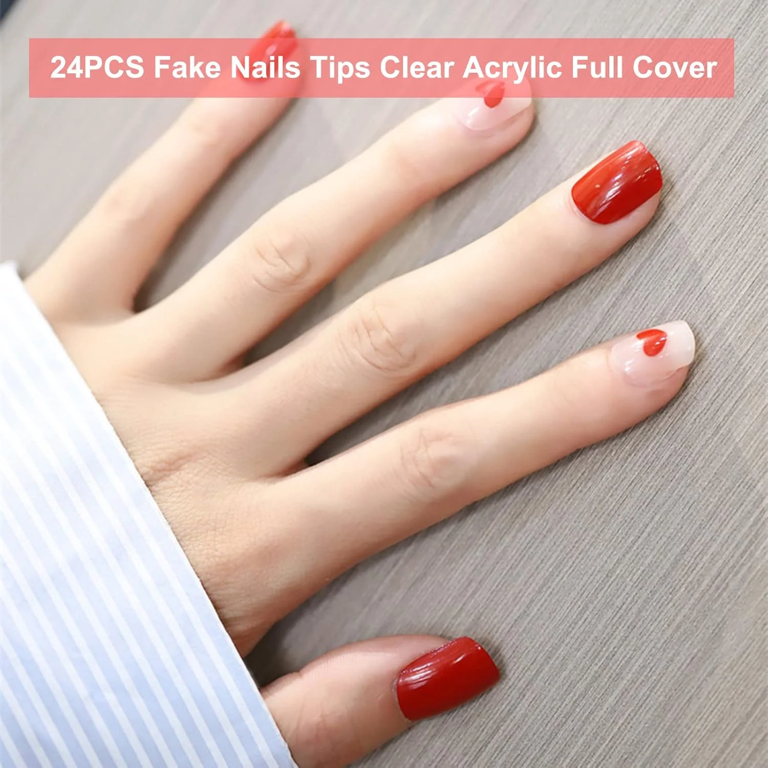 ۲۴ عدد ناخن مصنوعی، نوک ناخن های اکریلیک شفاف، پوشش کامل، ناخن های مصنوعی، ناخن های باله ای به شکل تابوت برای سالن های ناخن و طراحی ناخن DIY، ۱۰ سایز