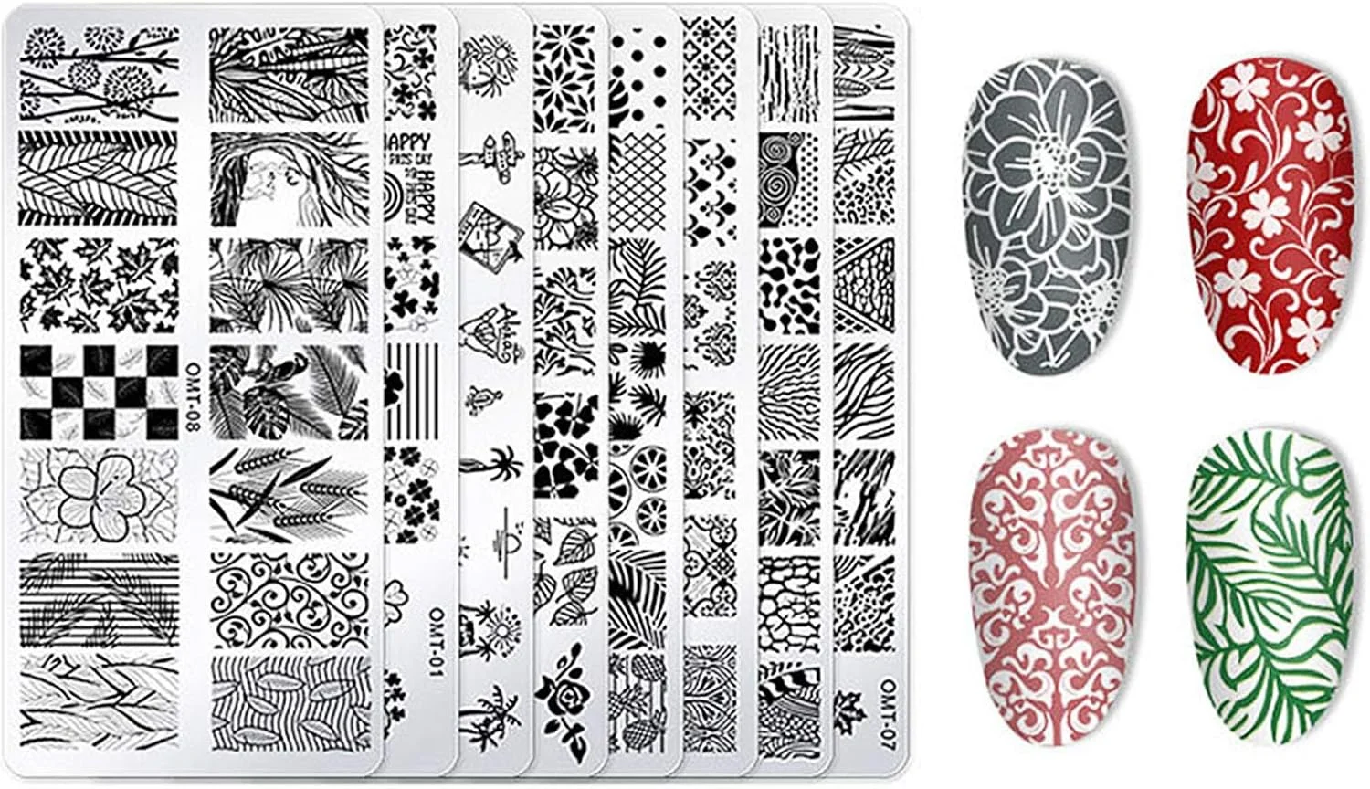 مجموعه ۱۰ عددی شابلون طراحی ناخن پپیسکی با مهر سیلیکونی شفاف، طرح گل و هندسی برای طراحی ناخن، کیت ابزار طراحی ناخن