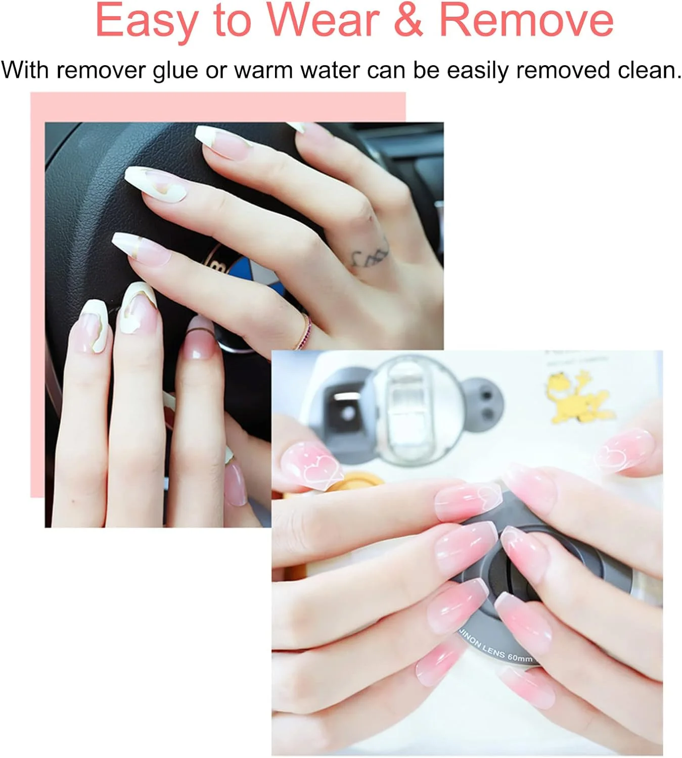 ۲۴ عدد ناخن مصنوعی، نوک ناخن های اکریلیک شفاف، پوشش کامل، ناخن های مصنوعی، ناخن های باله ای به شکل تابوت برای سالن های ناخن و طراحی ناخن DIY، ۱۰ سایز