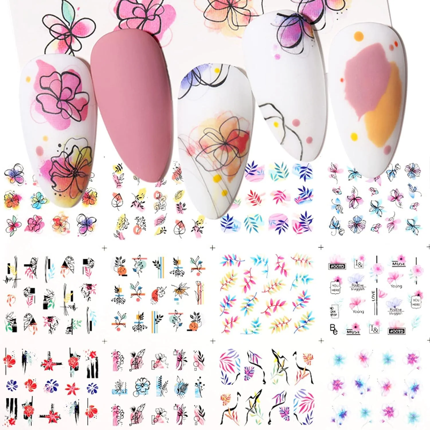 مجموعه 12 عددی برچسب ناخن پپیسکی، استنسیل طراحی ناخن، فویل های چسبی تزئینی DIY