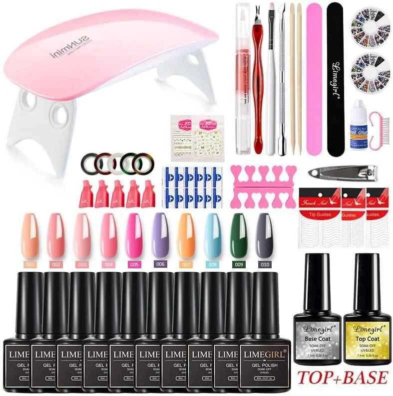 ست شروع لاک ژل ایروامی شامل لاک ژل رنگی + دستگاه لاک خشک کن + ست ابزار مانیکور