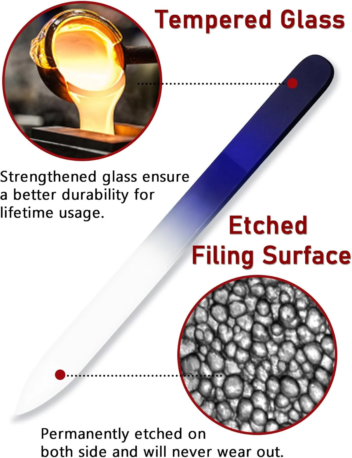 ست دو عددی سوهان ناخن شیشه ای Diodiva با ضخامت 2 میلی متر، سوهان ناخن کریستالی با جعبه، دانه بندی ظریف، مشکی و قرمز