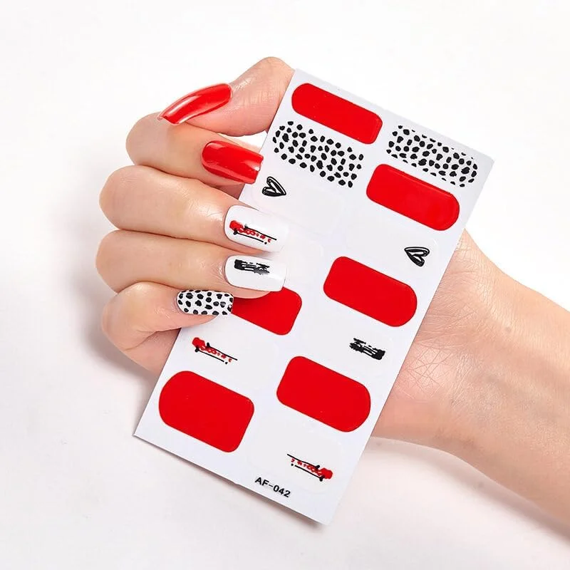 برچسب لاک ژل ناخن Fawoonu، برچسب هنری ناخن پوشش کامل چسبی، برچسب های ضد آب ناخن همراه با سوهان و چوب